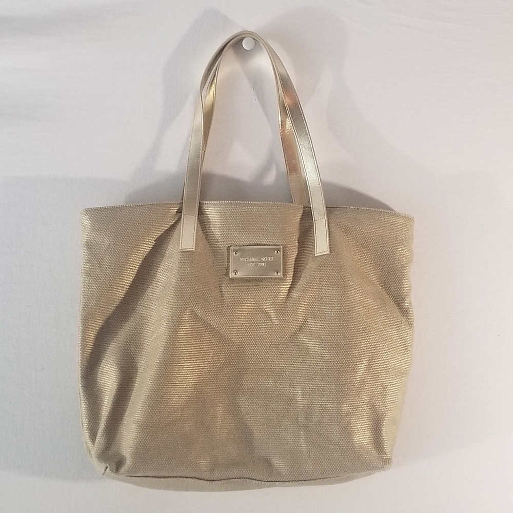Michael Kors Metallic Gold Burlap Tote